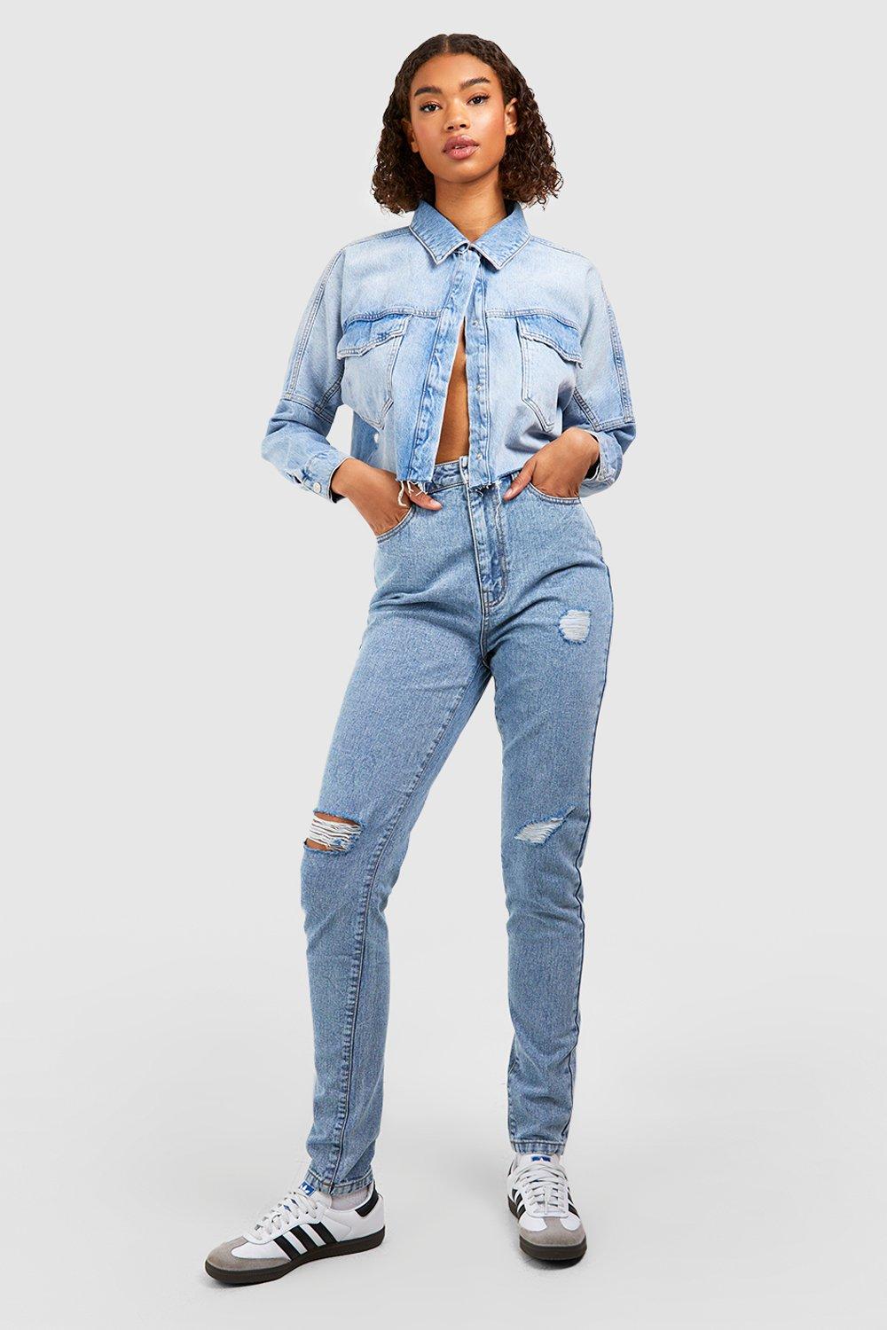 Ripped mom best sale jeans boohoo